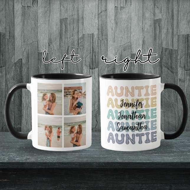 Caneca Taça Personalizada De Café Retro Para Tia (custom auntie mug, personalized aunt mug, custom photo mug, retro mug for aunt, auntie coffee cup,)