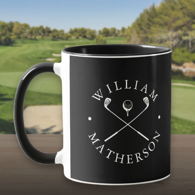 Caneca Tacos de Nome Personalizado de Golfe Preto e Branc (Personalized Name Golf Clubs Black And White Mug)