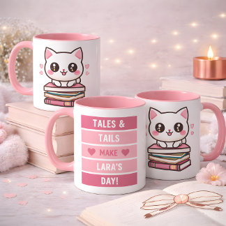 Caneca Tales E Caudas Fazem Meu Dia - Gatos E Livros