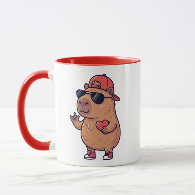 Caneca Tampa Capivara Sinal de ASL Eu Te Amo no Dia dos N (Esquerda)