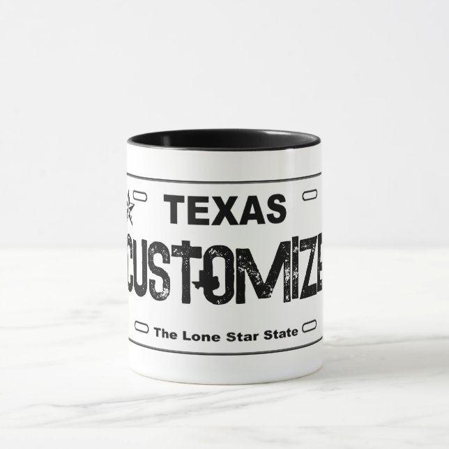 Caneca Tampão de placa de licença do Texas branco persona (Centro)