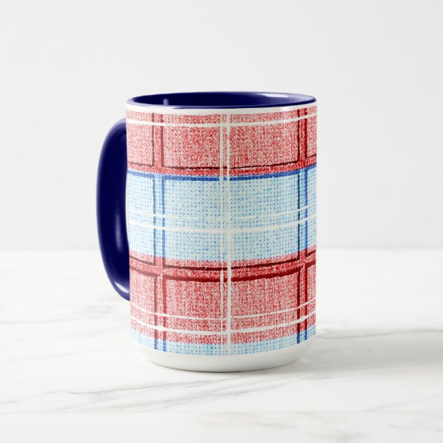 Caneca Tampão de Xadrez vermelho, branco e azul (Frente Esquerda)