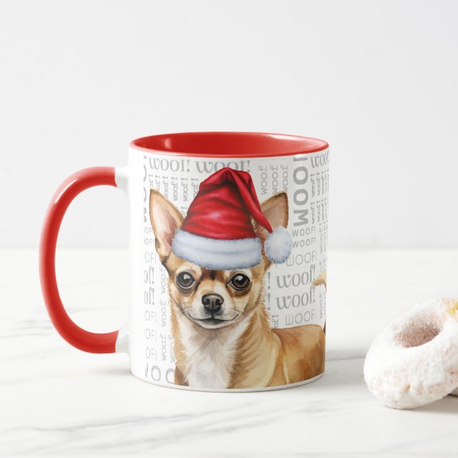 Caneca Tan Chihuahua Papais noeis de Cachorro Woody Natal (Com Donut)