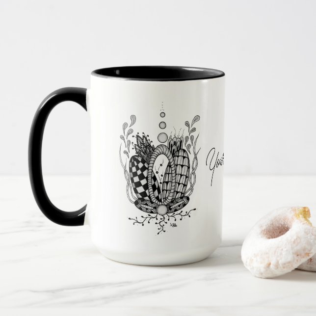 Caneca Tangle Art: Florales Design, Ovale -  (Com Donut)