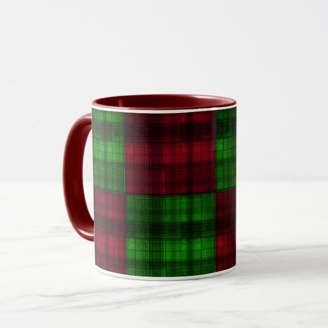 Caneca Tartan vermelho e verde de Natal. (Frente Esquerda)
