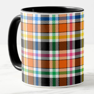 Caneca Tartan Xadrez Flanel de Cor Laranja Preta Multicol