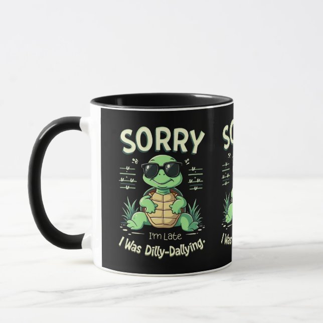 Caneca Tartaruga Divertida Desculpe-me Pelo Atraso com Es (Esquerda)