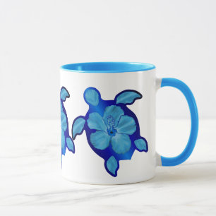 Caneca Tartaruga e hibiscus azuis de Honu