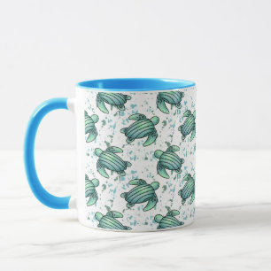 Caneca tartaruga marinha em aquarela padrão verde azul an