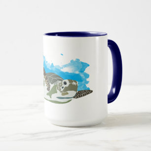 Caneca Tartaruga marinha Nadando Design de Aquarela