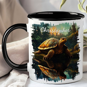 Caneca Tartaruga na Reflexão da Floresta