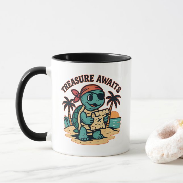 Caneca Tartaruga Pirata com Mapa do Tesouro (Com Donut)