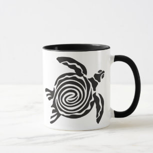 Caneca Tartaruga Tribal Preta e Branca