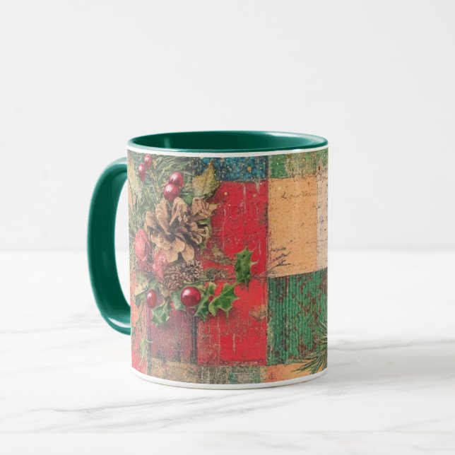 Caneca Tasse Christmas Collage Junk Journal Var01 (Frente Esquerda)