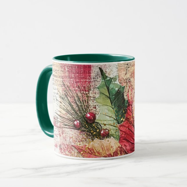 Caneca Tasse Christmas Collage Junk Journal Var11 (Frente Esquerda)