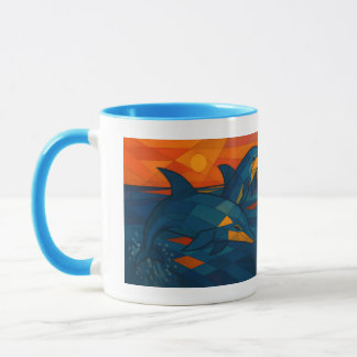 Caneca Tasse mit Delfinmotiv im kubistischen Stil