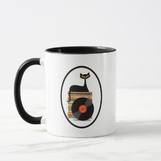 Caneca Tato preto moderno de meio século retrô com baceli