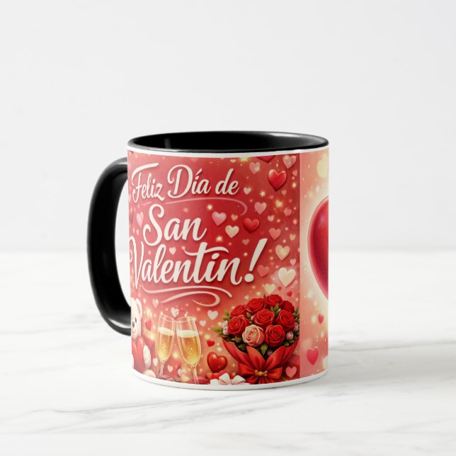 Caneca Taza Clásica “Feliz Día de San Valentín” con Coraz (Frente Esquerda)