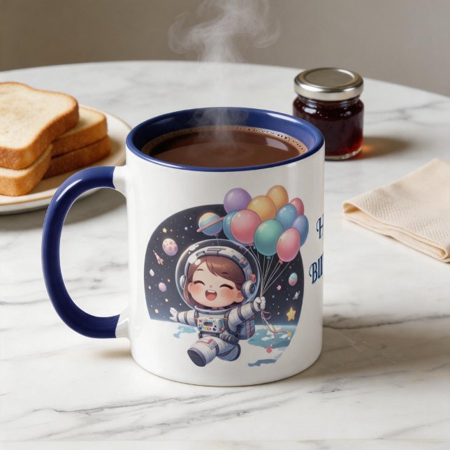 Caneca Taza de Cumpleaños Astronauta con Globos (Criador carregado)