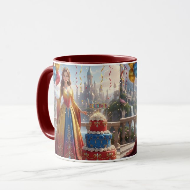 Caneca Taza de Princesa – Diseño de Cumpleaños con Pastel (Frente Esquerda)