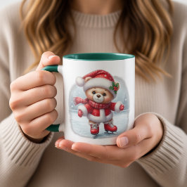Caneca Taza navideña con osito patinador