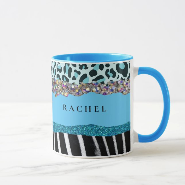Caneca Teal Blue Turquoise Girly Modern Glam Retro Mug (Direita)