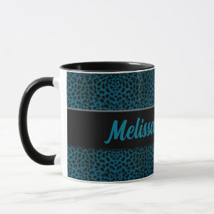 Caneca Teal Cheetah Impressão com preto e nome