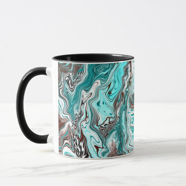 Caneca Teal e Arte Fluida de Mármore Negro (Esquerda)