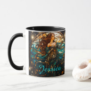 Caneca Teal e Black Stainice Glass Fantasy Sereia