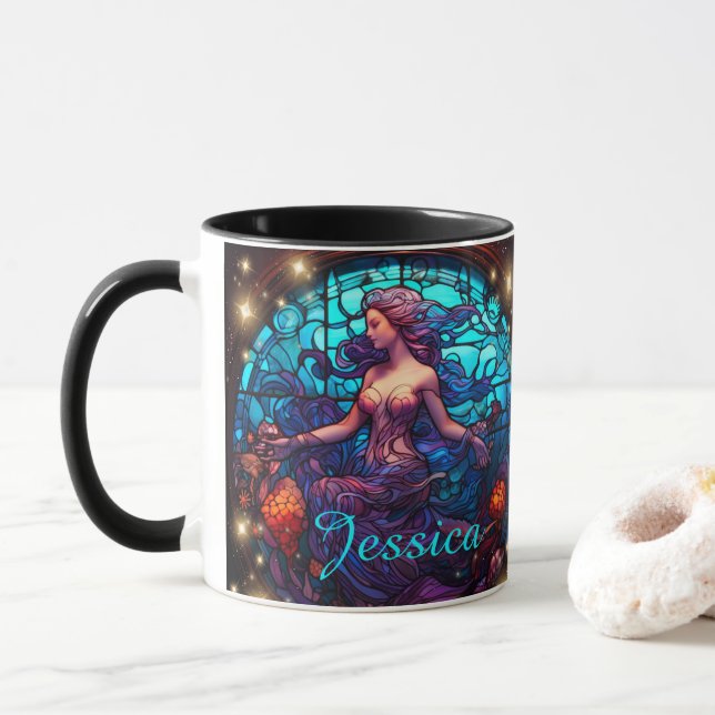 Caneca Teal e Roxo Vidro Fantasia Sereia (Com Donut)