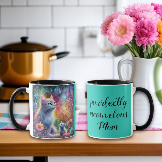 Caneca Teal Puramente Meowvelous Mãe Dia de as mães (Criador carregado)