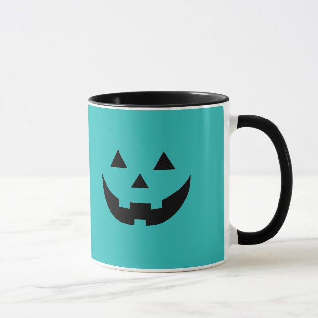 Caneca Teal Spooky Jack o lanterna abóbora Halloween (Direita)