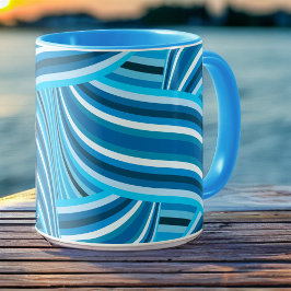 Caneca Teal Turquesa e fitas azuis espirradas