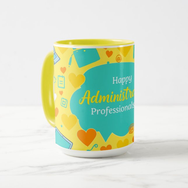 Caneca Teal Yellow Admin Professionals Day Icons (Frente Esquerda)