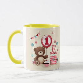 Caneca Teddy Bear Picnic Feliz primeiro aniversario de pa
