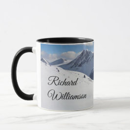 Caneca Teddy Bear Skiier nas montanhas Personalize