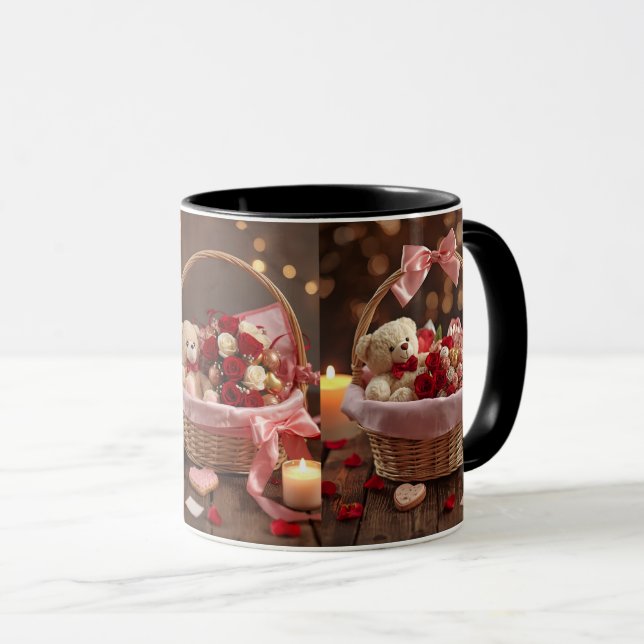 Caneca Teddy Rose Basket Romantic Valentines Morning (Frente Esquerda)