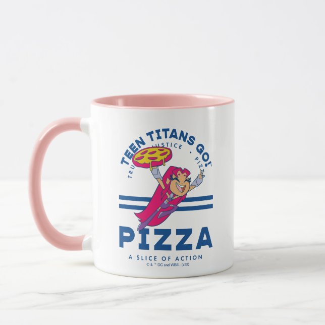 Caneca Teen Titans Go! Starfire "Truth Justice Pizza" (Esquerda)