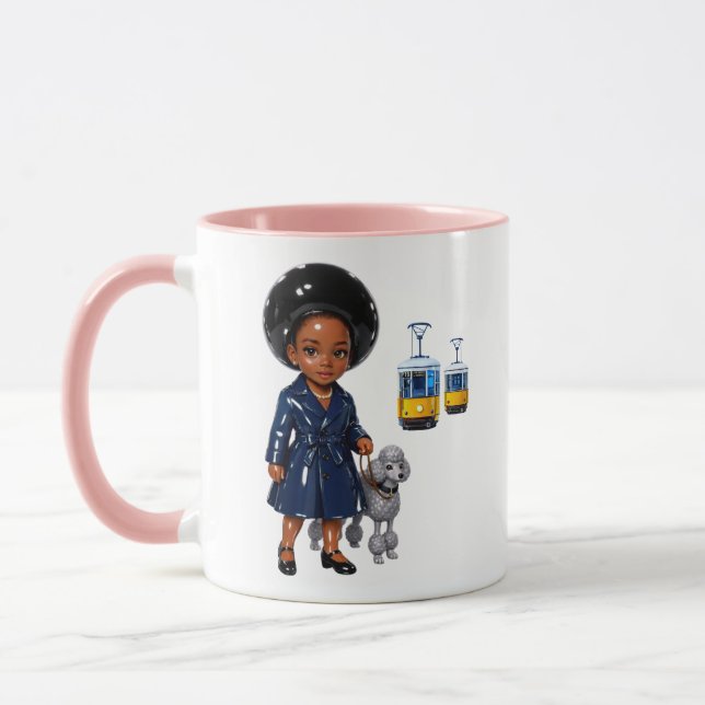 Caneca Tema Cidade Poodle Menina Fofa Amante de Bonde (Esquerda)