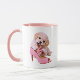 Caneca Tema Fofo de Cachorrinho Rosa Glamour