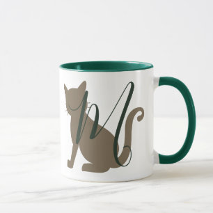 Caneca Tema Gato Adorável Verde e Marrom