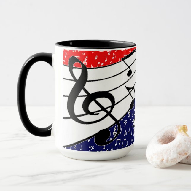 Caneca tema musical vermelho branco e azul (Com Donut)