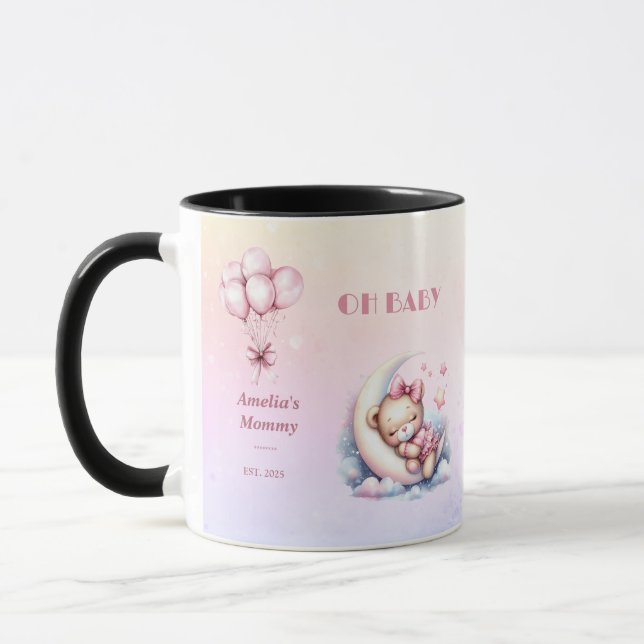 Caneca Tema Rosa e Pastel Urso Bebê Sonhador Doce (Esquerda)
