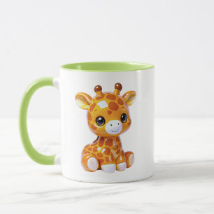 Caneca Tema Verde Personagem Girafa Fofa Brilhante