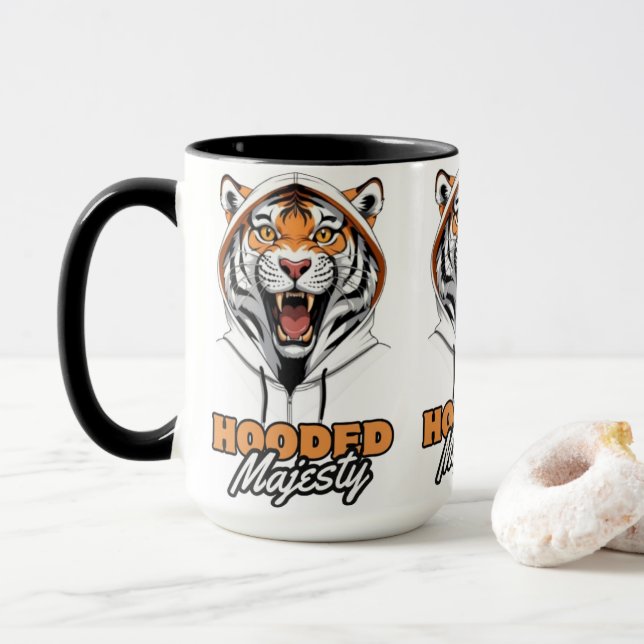 Caneca Tendência de Correspondência | Tigre em um Hoodie (Com Donut)