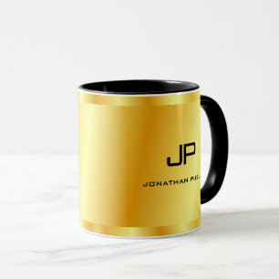 Caneca Tendência de Modelo de Monograma Dourado de Faux E