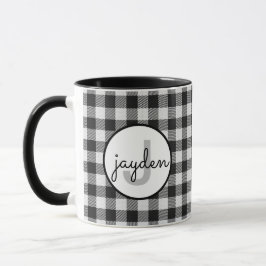 Caneca Tendy Black and White Buffalo Xadrez Monogramada