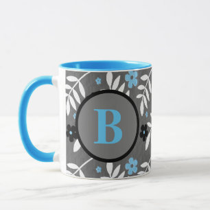 Caneca Tendy Blue e Monograma Floral de Cinza