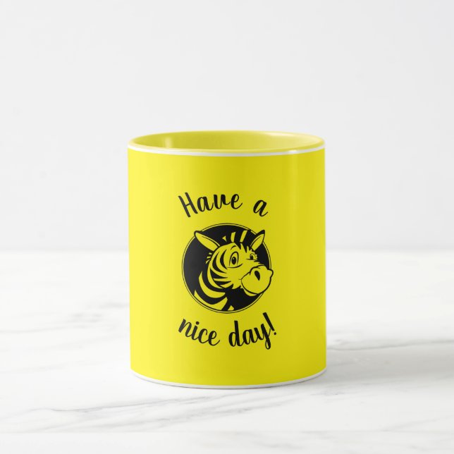 Caneca "Tenha um bom dia" zebra preta e amarela (Centro)