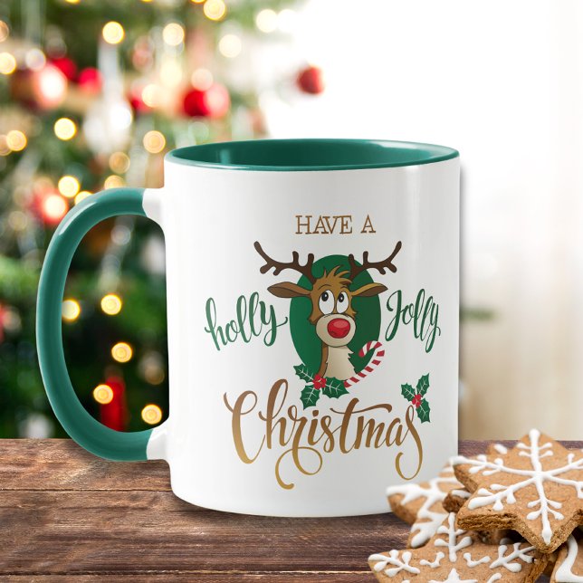 Caneca Tenham Uma Reindeer De Natal Holly Jolly | Feriado (Criador carregado)